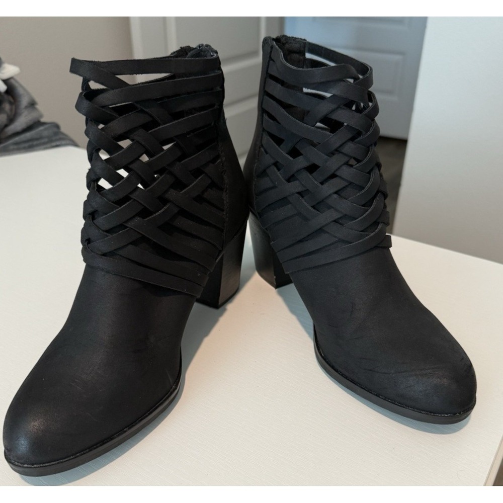 Arizona Jean Company Woven Leather Bootie - Black Women's 10M